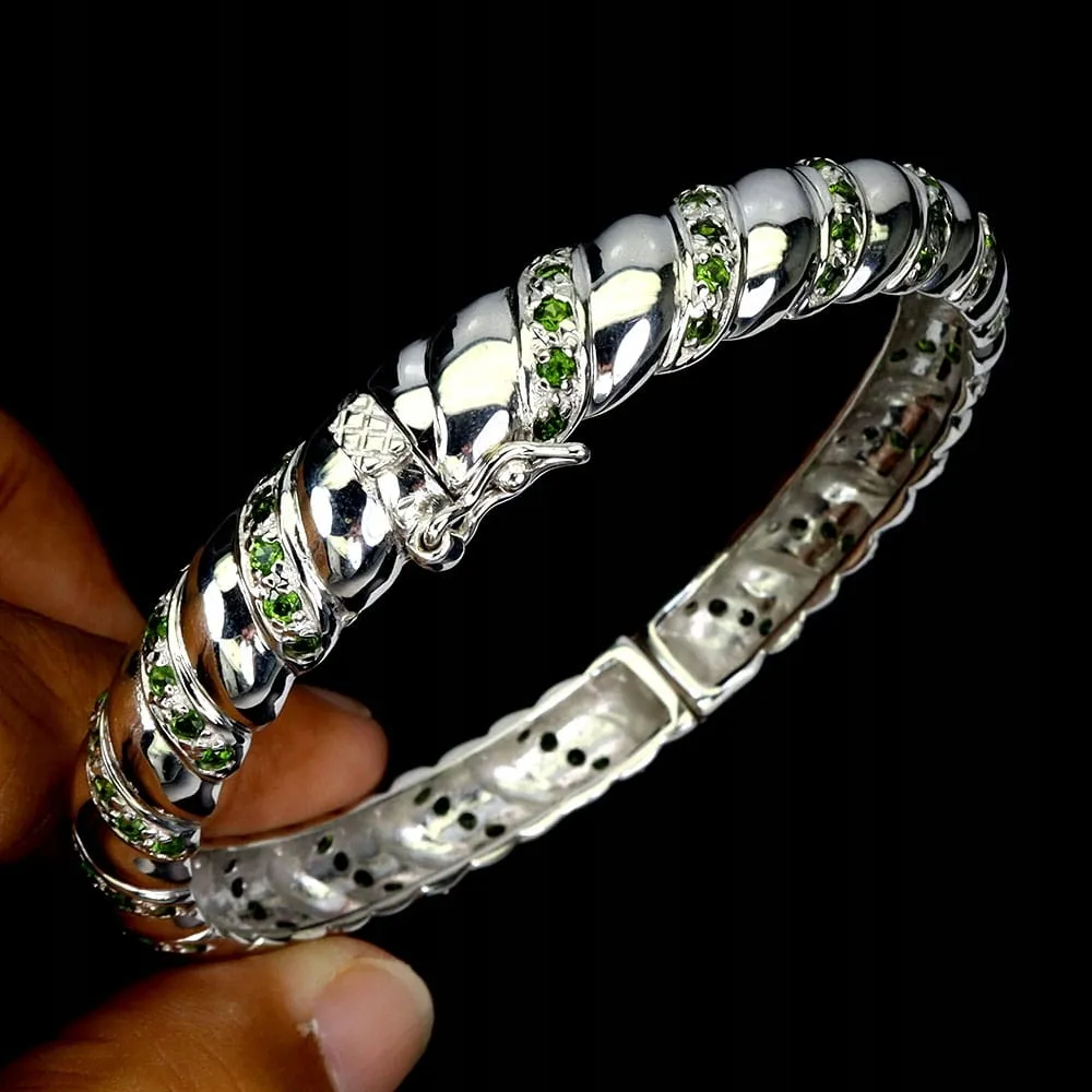 Srebrna elegancka bransoletka naturalne diopsydy 925 19cm