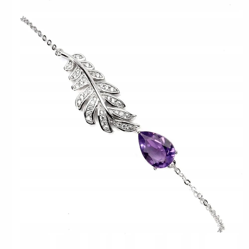 Bransoletka delikatna 925 naturalny ametyst cyrkonie elegancka