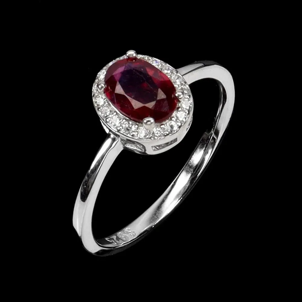 925 Srebrny delikatny pierścionek r 14 naturalny rubin cyrkonie