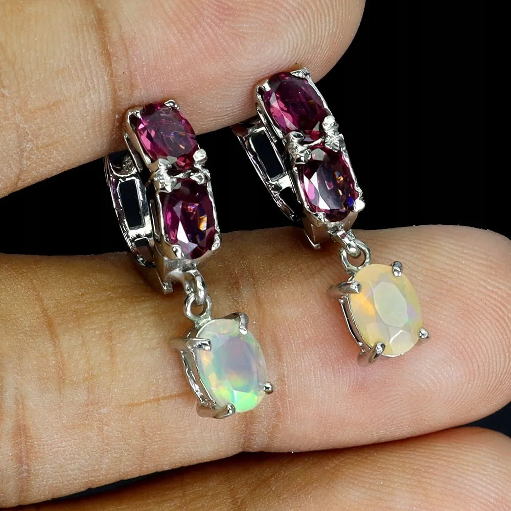 Srebrne eleganckie kolczyki opale ogniste granaty naturalne 3