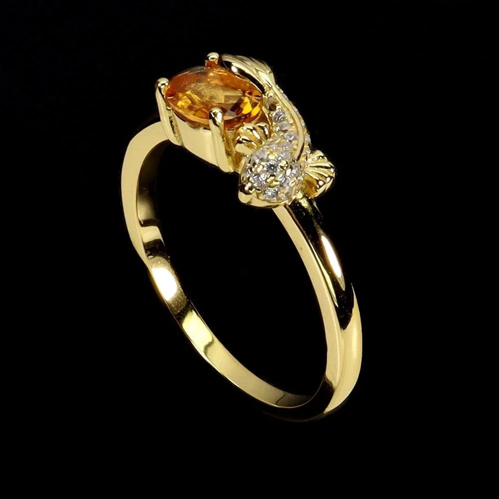 925 Pierścionek r 12 srebrny ryba delikatny cyrkonie cytryn naturalny