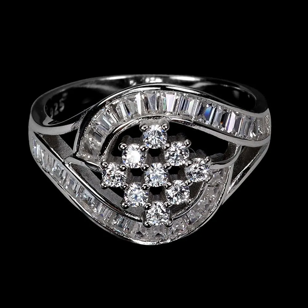 Srebrny piękny pierścionek elegancki cyrkonie AAA r 19.5