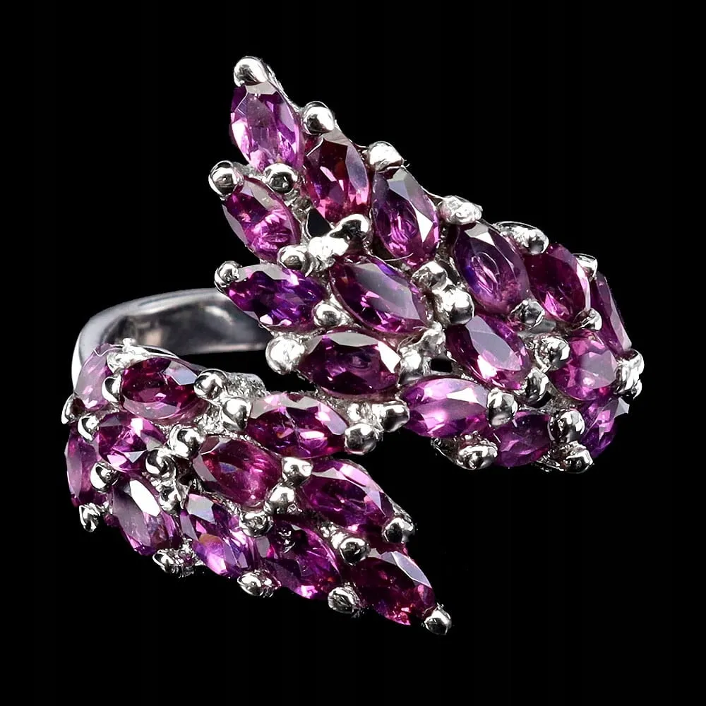 Zjawiskowy srebrny pierścionek r 16 naturalne granaty rodolity 925