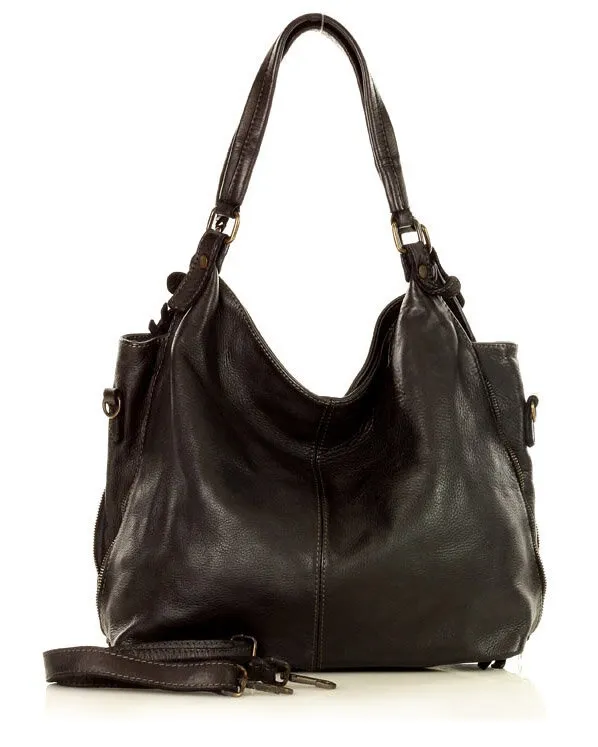 Klasyczna torba skórzana na ramię w kolorze czarnym wykonana z wysokogatunkowej skóry naturalnej