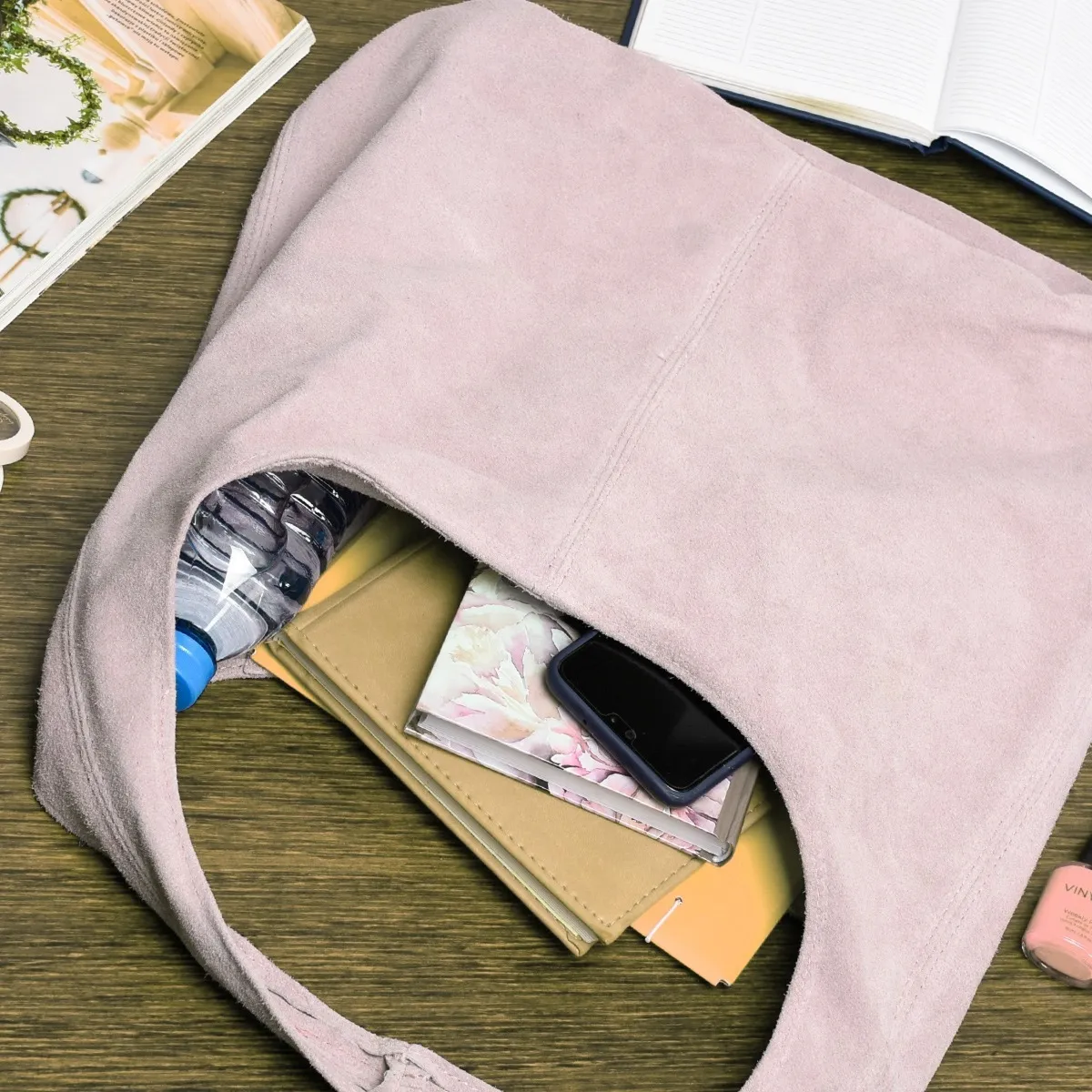 Włoska Torebka worek Skórzana zamsz Naturalny musztarda U35