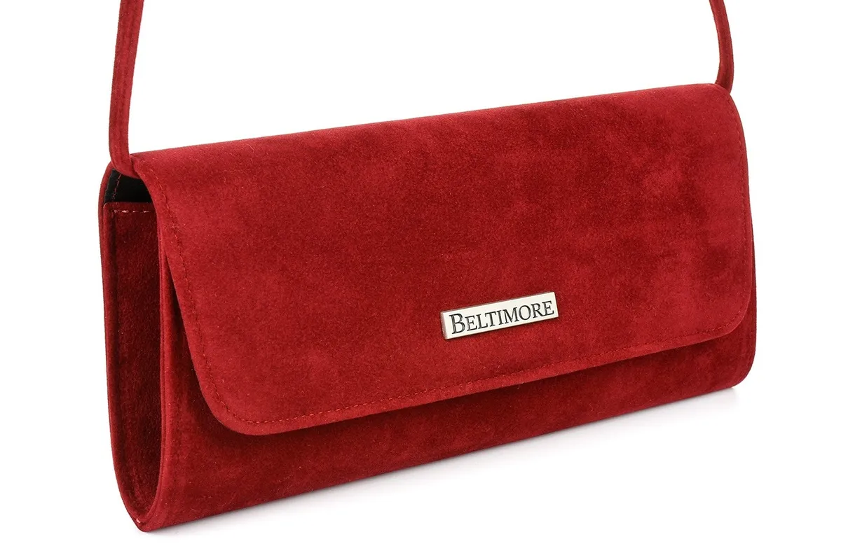 Bordowa damska torebka kopertówka wieczorowa Beltimore W65 Oryginalna Bordowa torebka wieczorowa od Beltimore, wykonana z luksusowego materiału