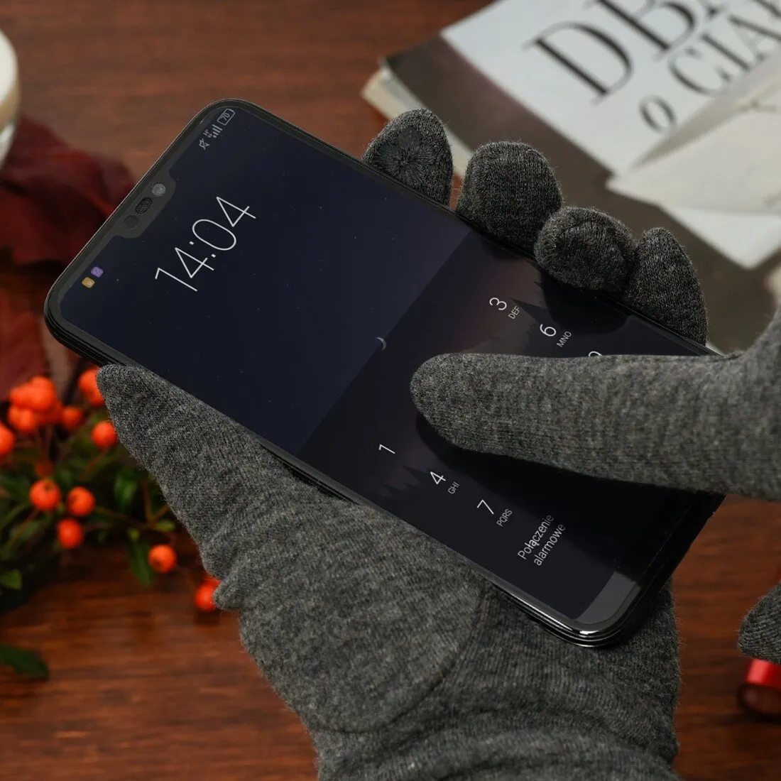 Eleganckie Szare rękawiczki damskie dotykowe z polaru, w uniwersalnym rozmiarze