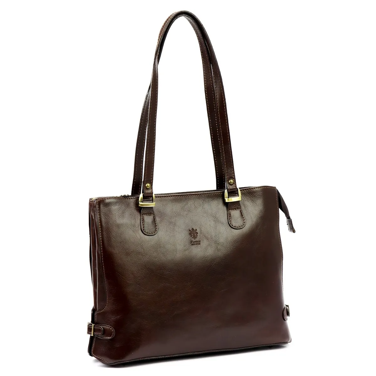 Elegancka damska torebka shopperbag Florence wykonana ze skóry naturalnej w ciemnym brązie