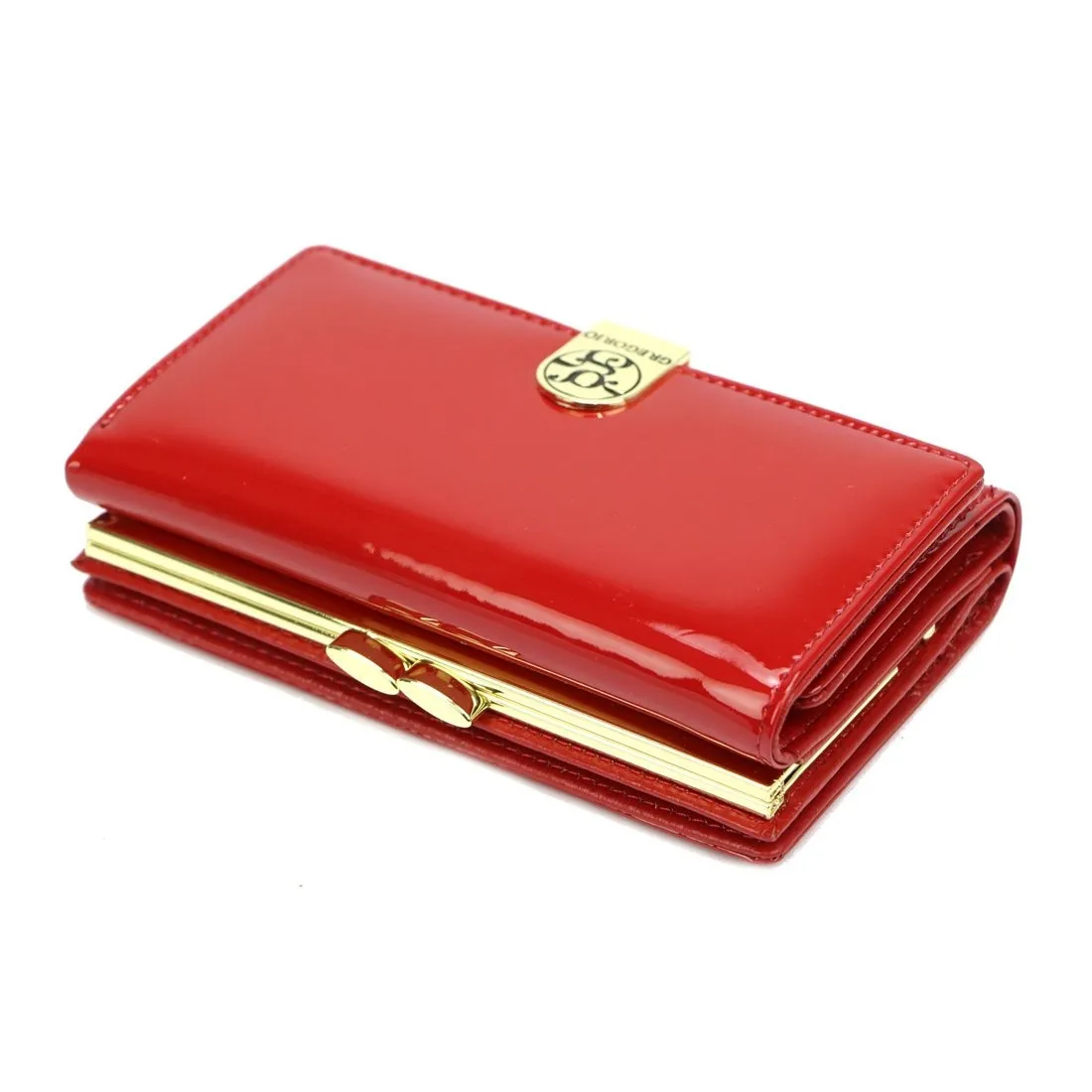 Elegancki portfel damski Gregorio LS-108 Portfel damski Gregorio w kolorze czerwonym wykonany z lakierowanej skóry naturalnej