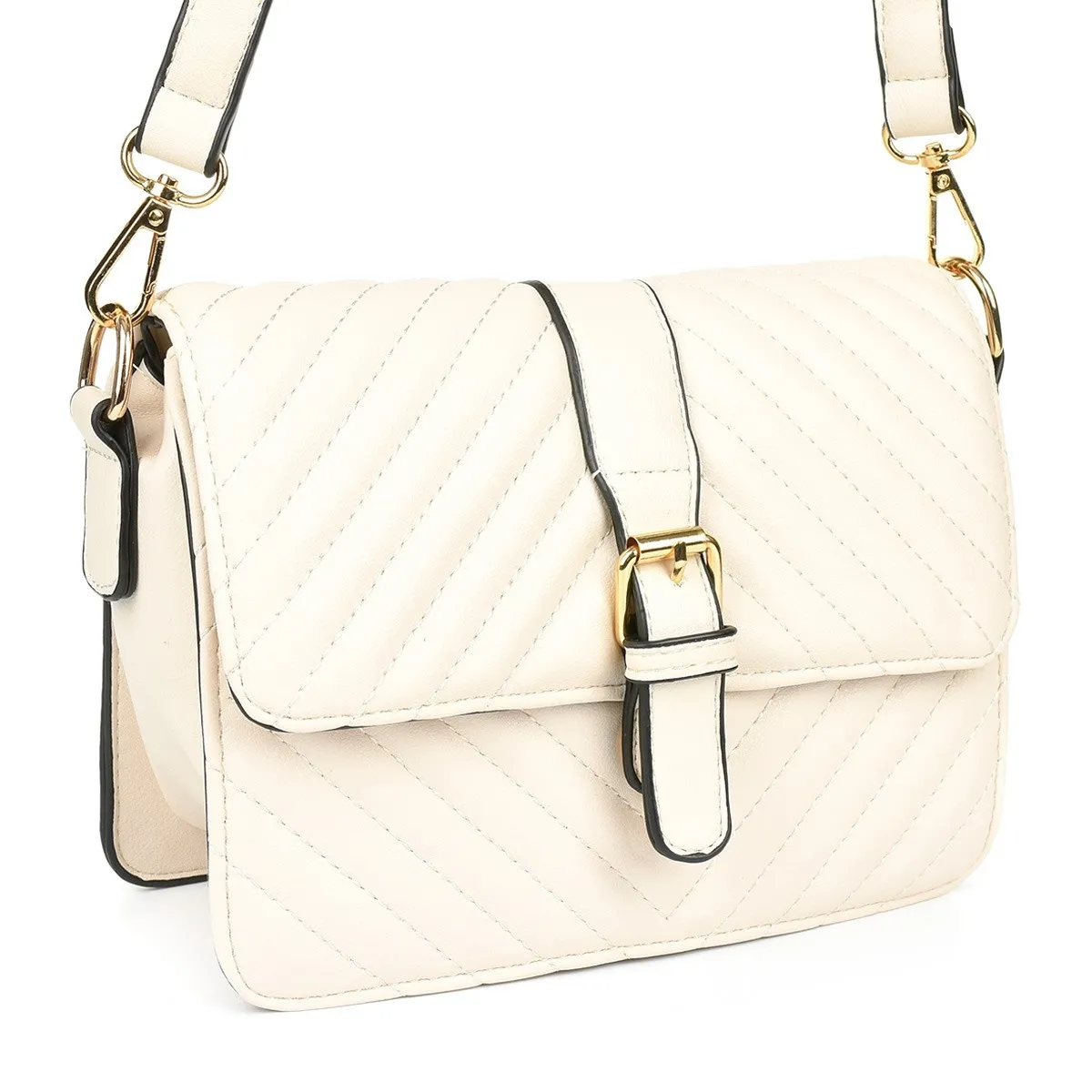 Kremowa pikowana torebka na ramię w stylu jodełki dla kobiet