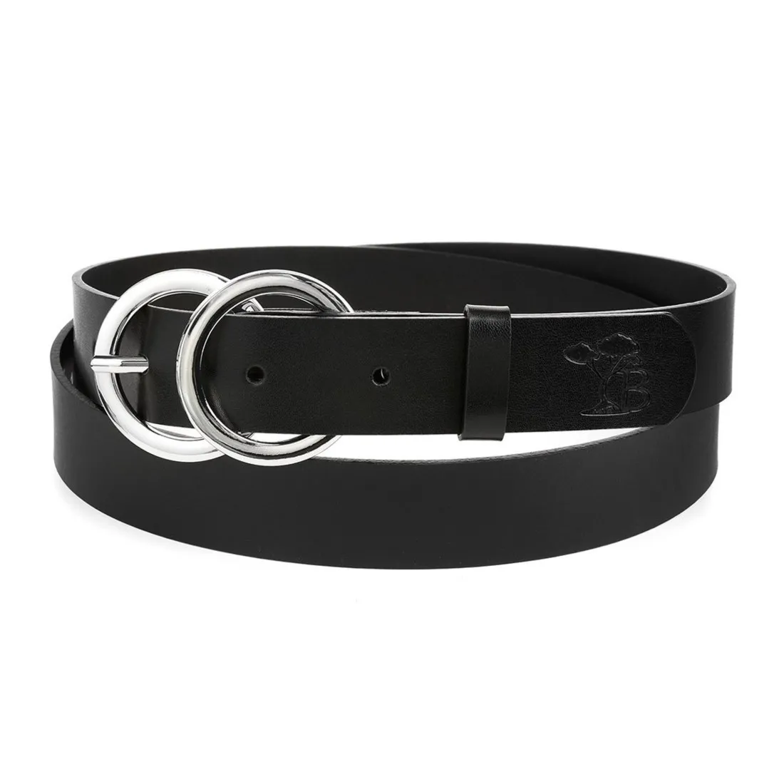 Beltimore skórzany pasek damski srebrne koła modny D51 : Kolory - czarny, Rozmiar pasków - r.95-110 cm