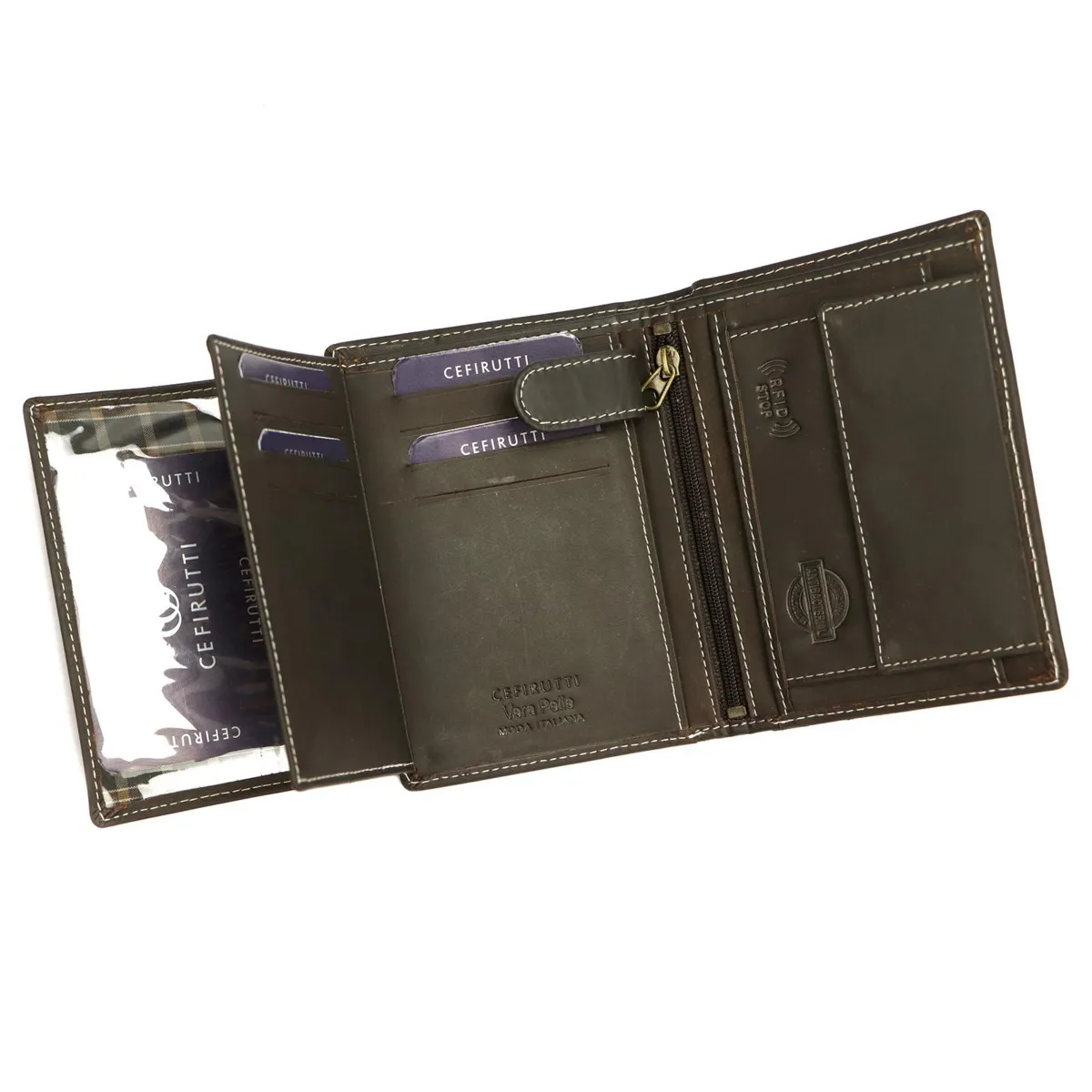 Cefirutti Męski Portfel Skórzany Pionowy Rozbudowany Składany RFID