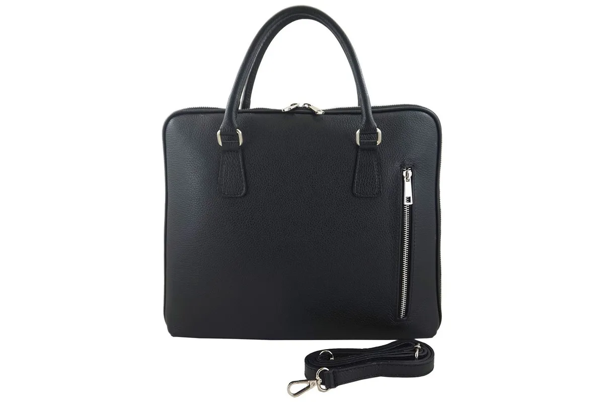 Klasyczna czarna torba na laptopa Casual, wykonana z naturalnej skóry licowej