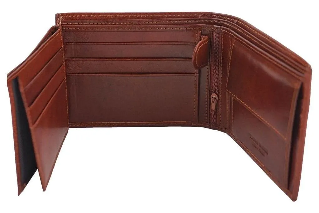 Męski portfel skórzany Barberini's w brązowym kolorze, wykonany z naturalnej gładkiej skóry licowej