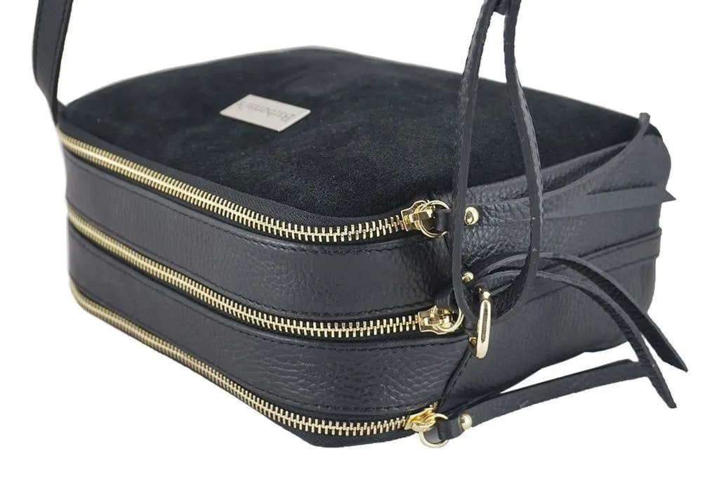 Damska skórzana listonoszka włoska - Granatowa