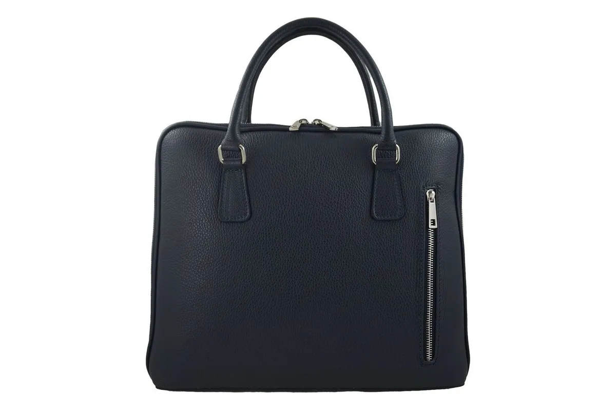 Granatowa torba na laptopa casual z naturalnej skóry, elegancki fason i przestronne wnętrze