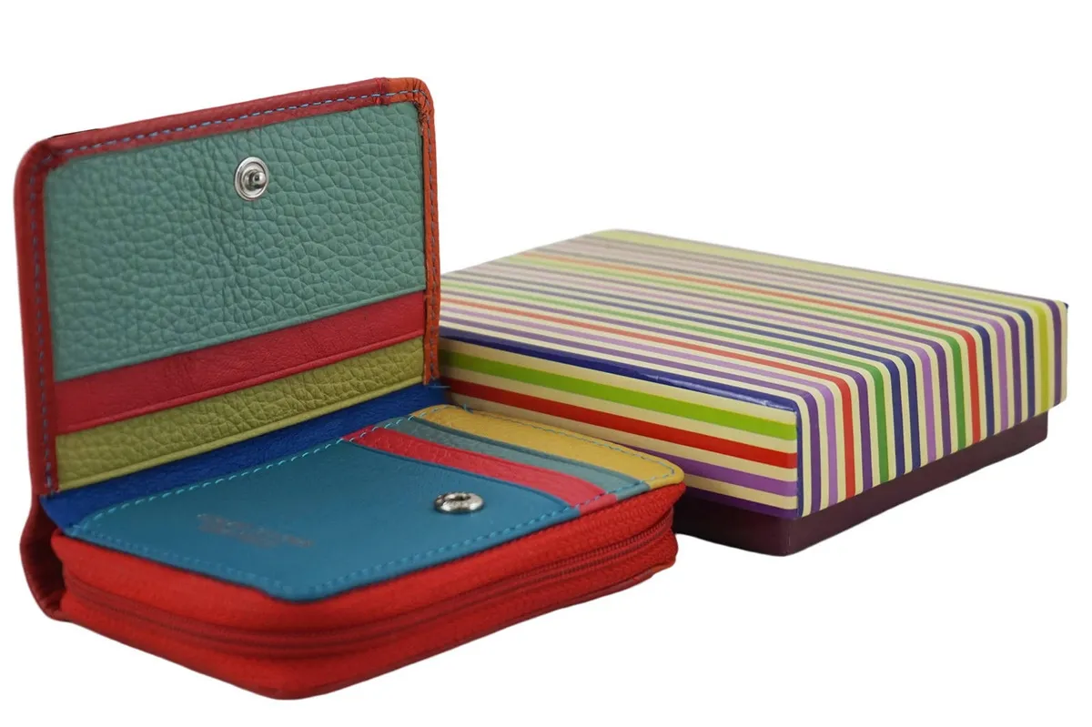 Barberini's czerwony portfel skórzany kolorowy Czerwony portfel skórzany o małych wymiarach, doskonały do kopertówek