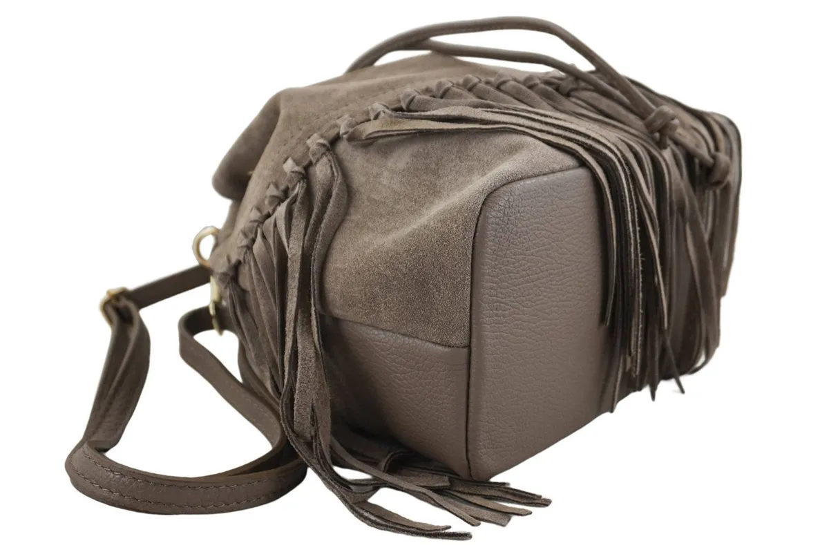 Torebka skórzana boho style - Beżowa ciemna