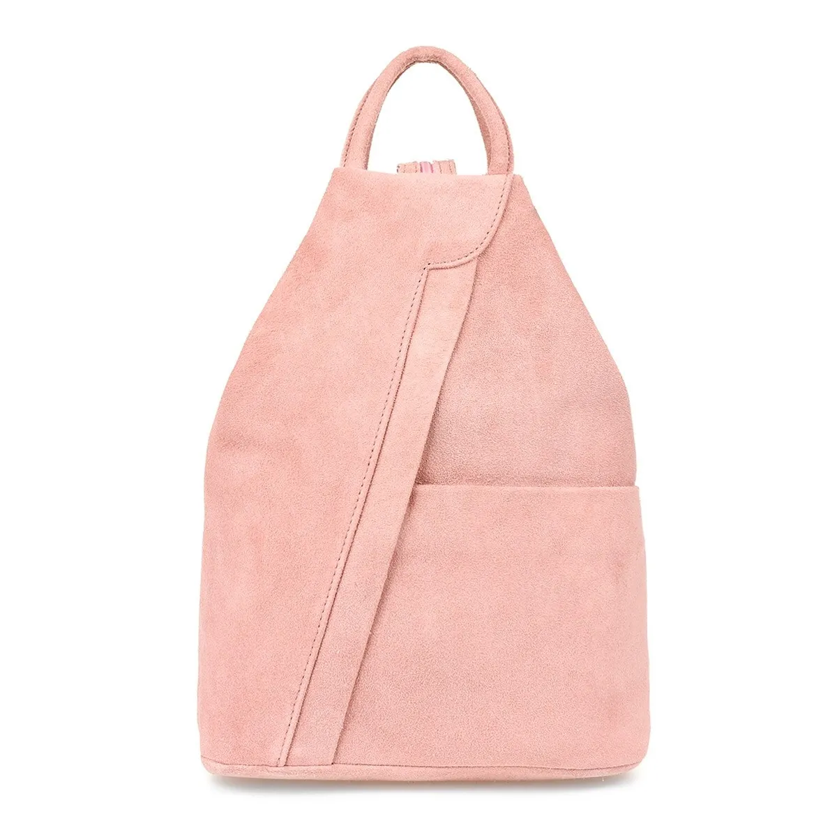 Pudrowo-różowy damki plecek od marki Vera Pelle wykonano ze skóry zamszowej