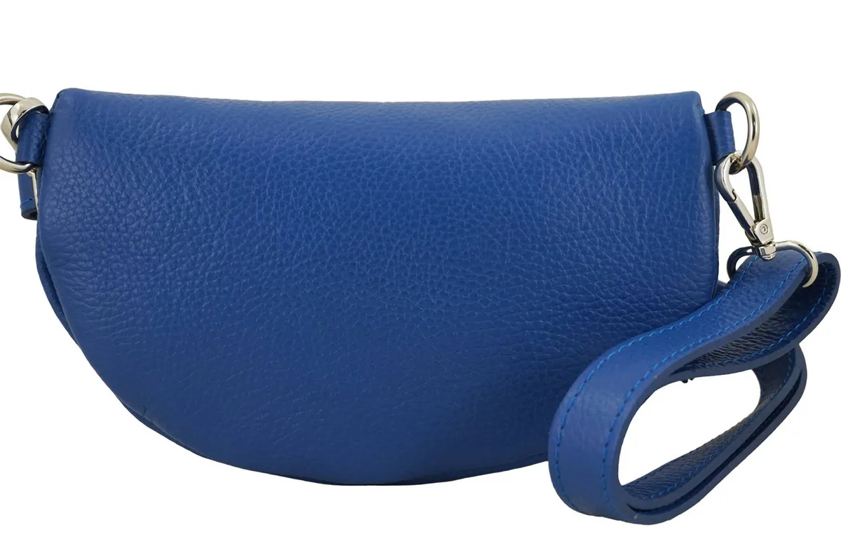 Saszetka skórzana młodzieżowa Barberini's w kolorze chabrowym Chabrowa saszetka skórzana dla młodzieży na regulowanym pasku, modny dodatek