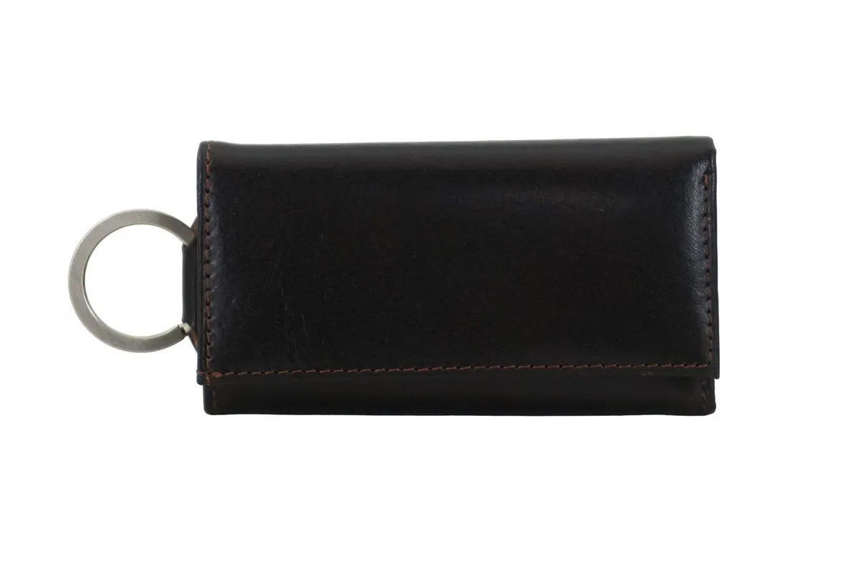 Etui skórzane na klucze i portfel w kolorze brązowym ciemnym Barberini's Brązowe ciemne etui na klucze/portfel z naturalnej skóry licowej, praktyczne i stylowe