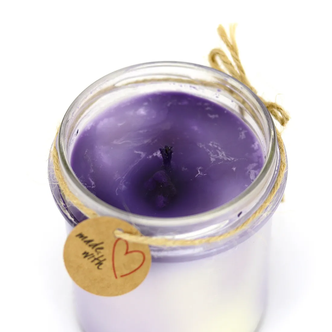 Marmurkowa świeca sojowa w odcieniu lawendy, ręcznie wykonana z naturalnych składników