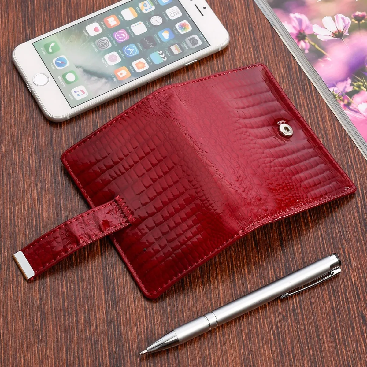 Etui skórzane na dokumenty karty okładka skóra naturalna wizytownik czerwony M32