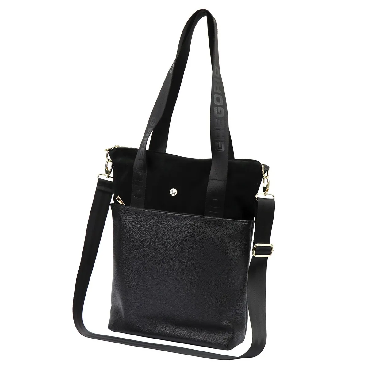 Damska torebka shopperbag Gregorio z eko-skóry Elegancka torebka shopperbag Gregorio w czarnym kolorze z regulowanym paskiem na ramię