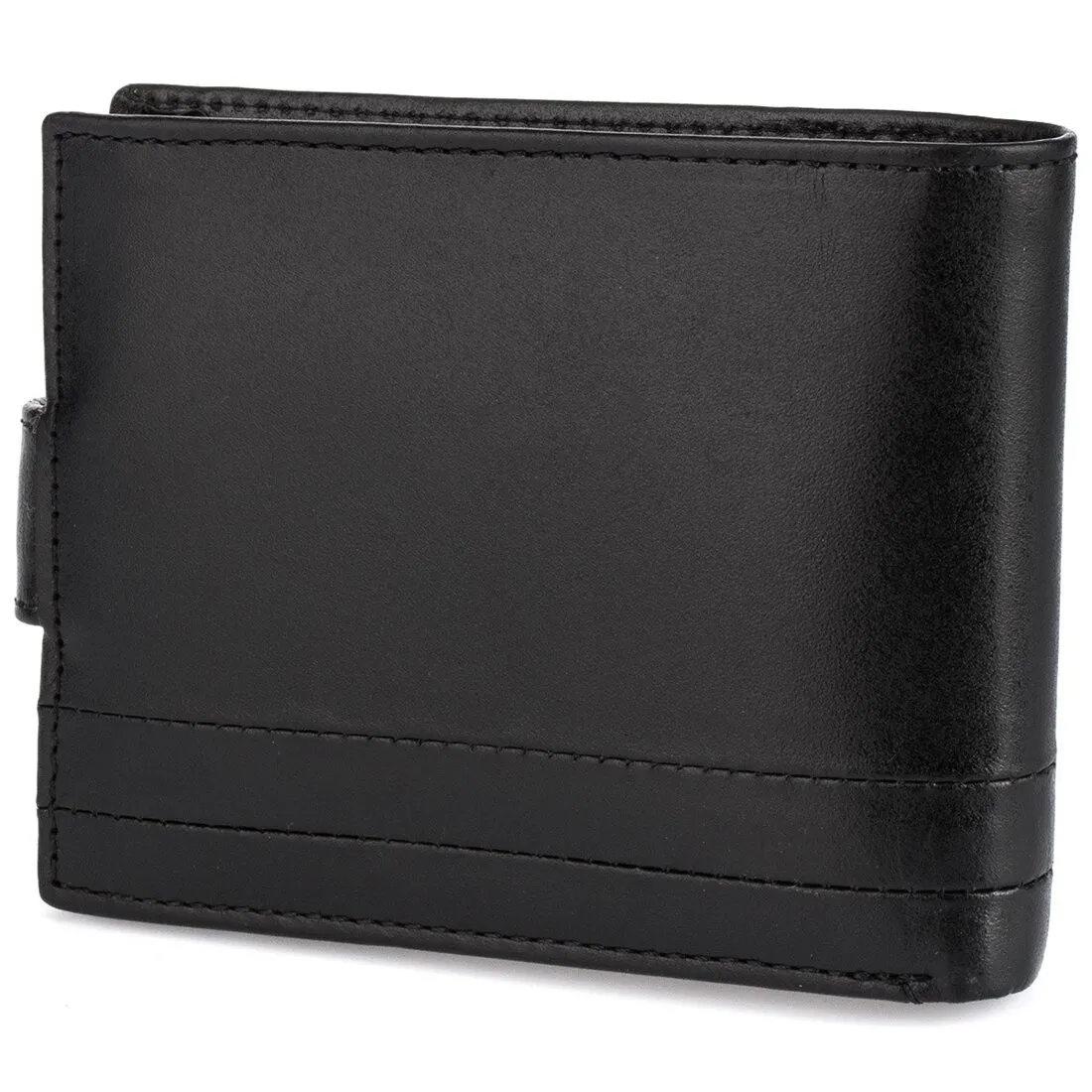 Portfel skórzany męski Beltimore G08 z włoskiej skóry licowej Czarny portfel męski wykonany z włoskiej skóry licowej, poziomy z zabezpieczeniem rfid
