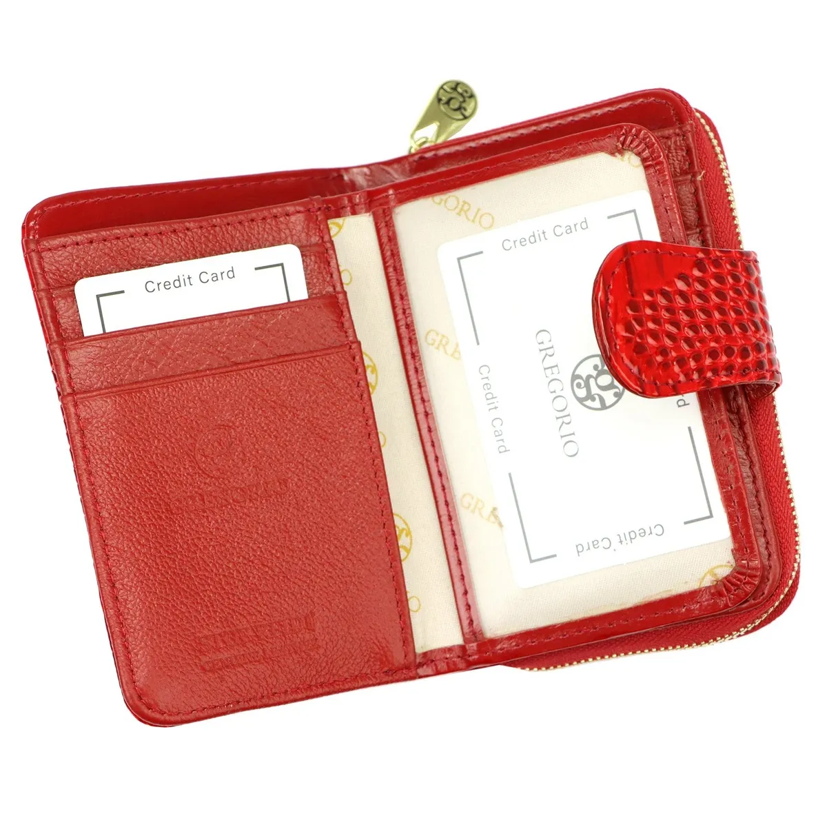 Portfel damski Gregorio w kolorze czarnym ze złotymi okuciami i wzorem imitującym skórę krokodyla