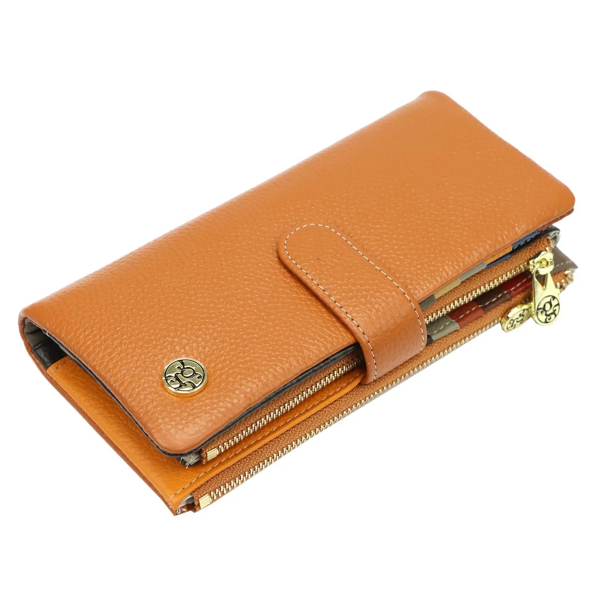 Jasnobrązowy skórzany portfel damaski od marki Gregorio o eleganckim, podłużnym fasonie