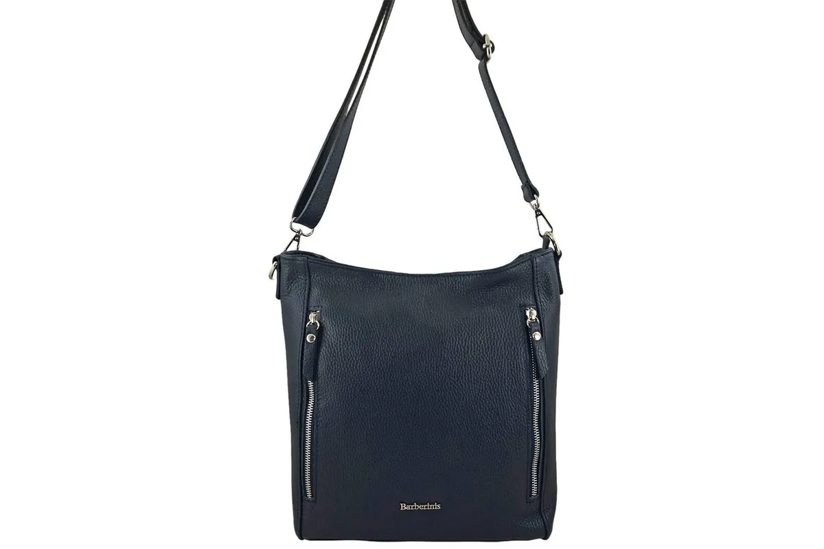 Granatowa torebka na ramię wykonana ze skóry naturalnej, idealna do pracy i na uczelnię