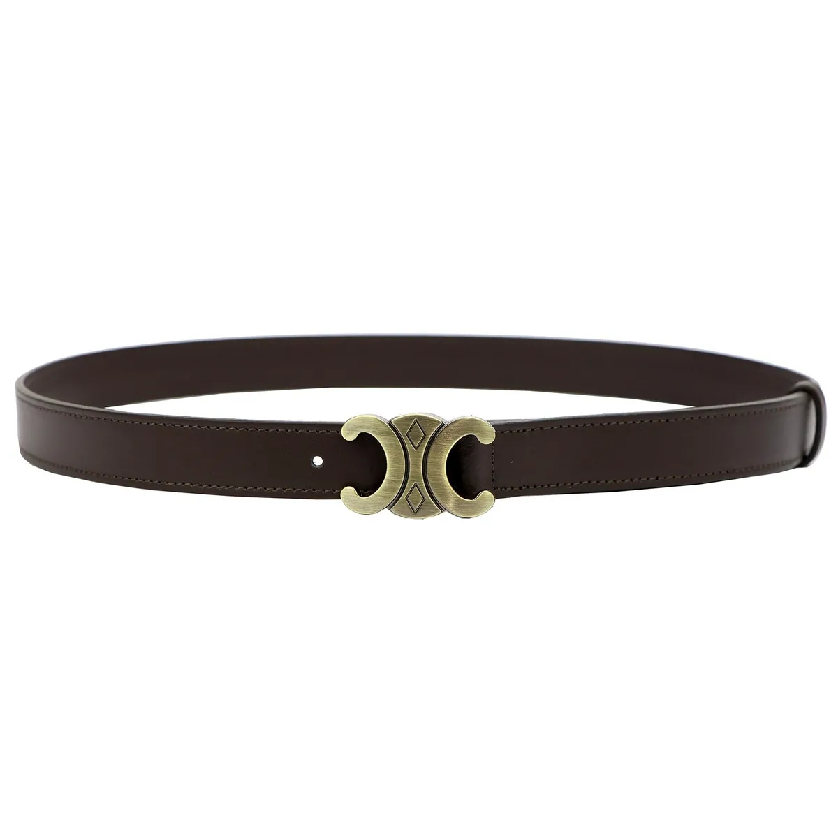 Ciemnobrązowy damski pasek ze skóry naturalnej i elegancką złotą klamrą marki Gregorio