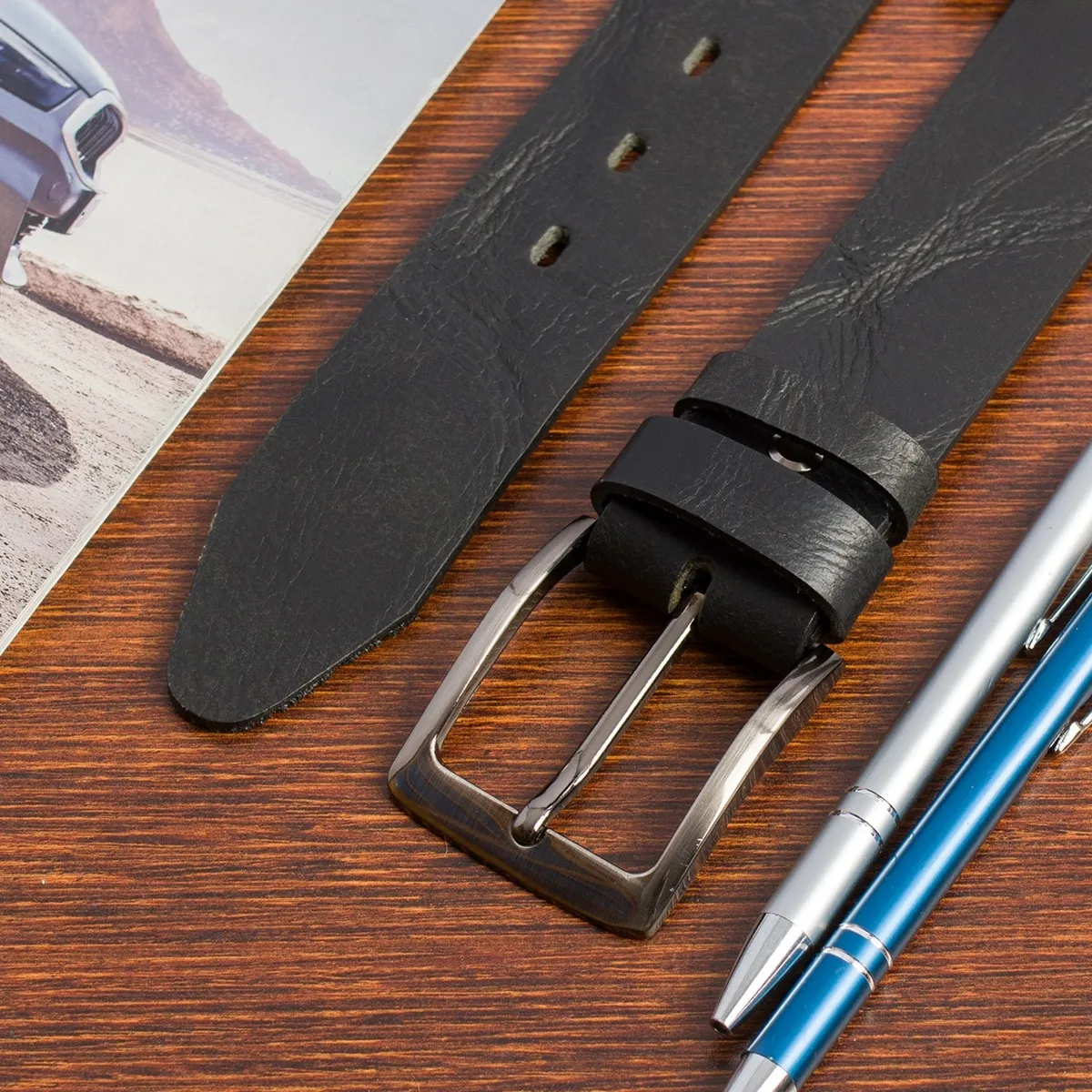 Pasek męski skórzany premium szeroki 4 cm skóra licowa Beltimore czarny E36 : Kolory - brązowy, beżowy, Rozmiar pasków - r.100-115 cm