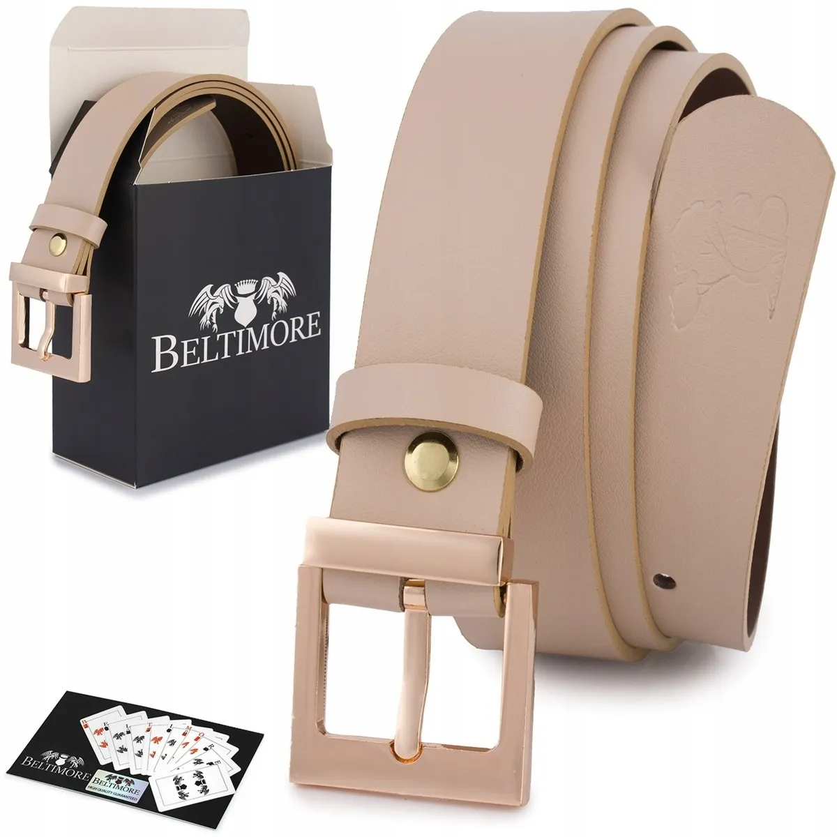 Skórzany pasek damski do spodni sukienki cielisty skóra nat 3 cm Beltimore D68 : Kolory - brązowy, beżowy, Rozmiar pasków - r.95-110 cm