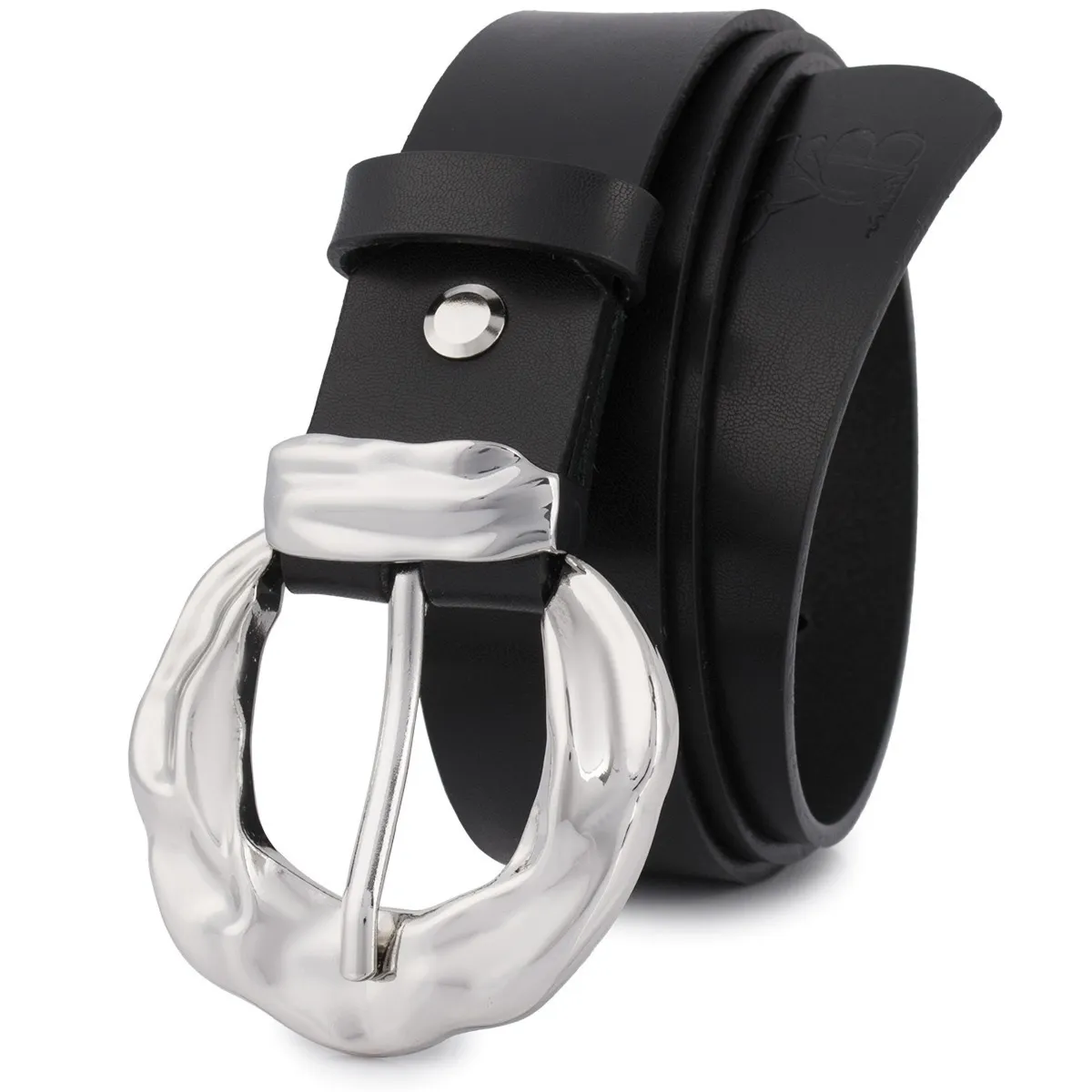 Skórzany pasek damski do spodni sukienki czarna skóra nat 3 cm Beltimore D95 : Kolory - czarny