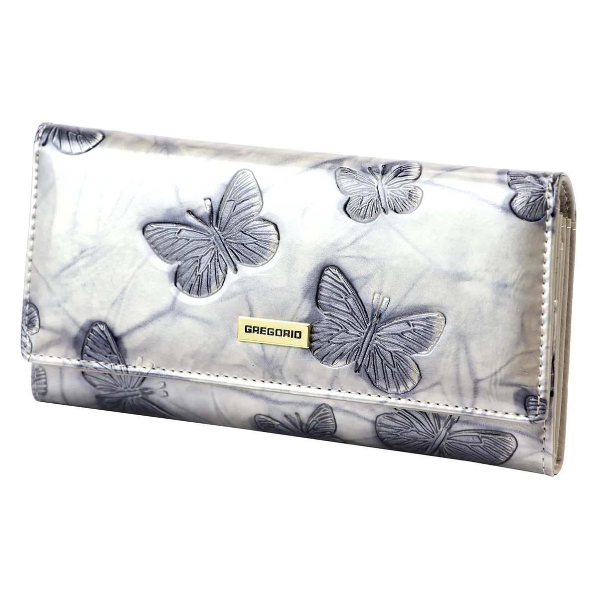 Portfel Gregorio BTS-100 o kremowej barwie, wykonany ze skóry naturalnej i lakierowanej