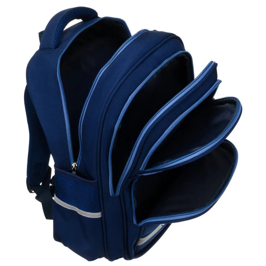 Dwukomorowy, granatowy plecak miejski z zewnętrznymi kieszeniami - Peterson