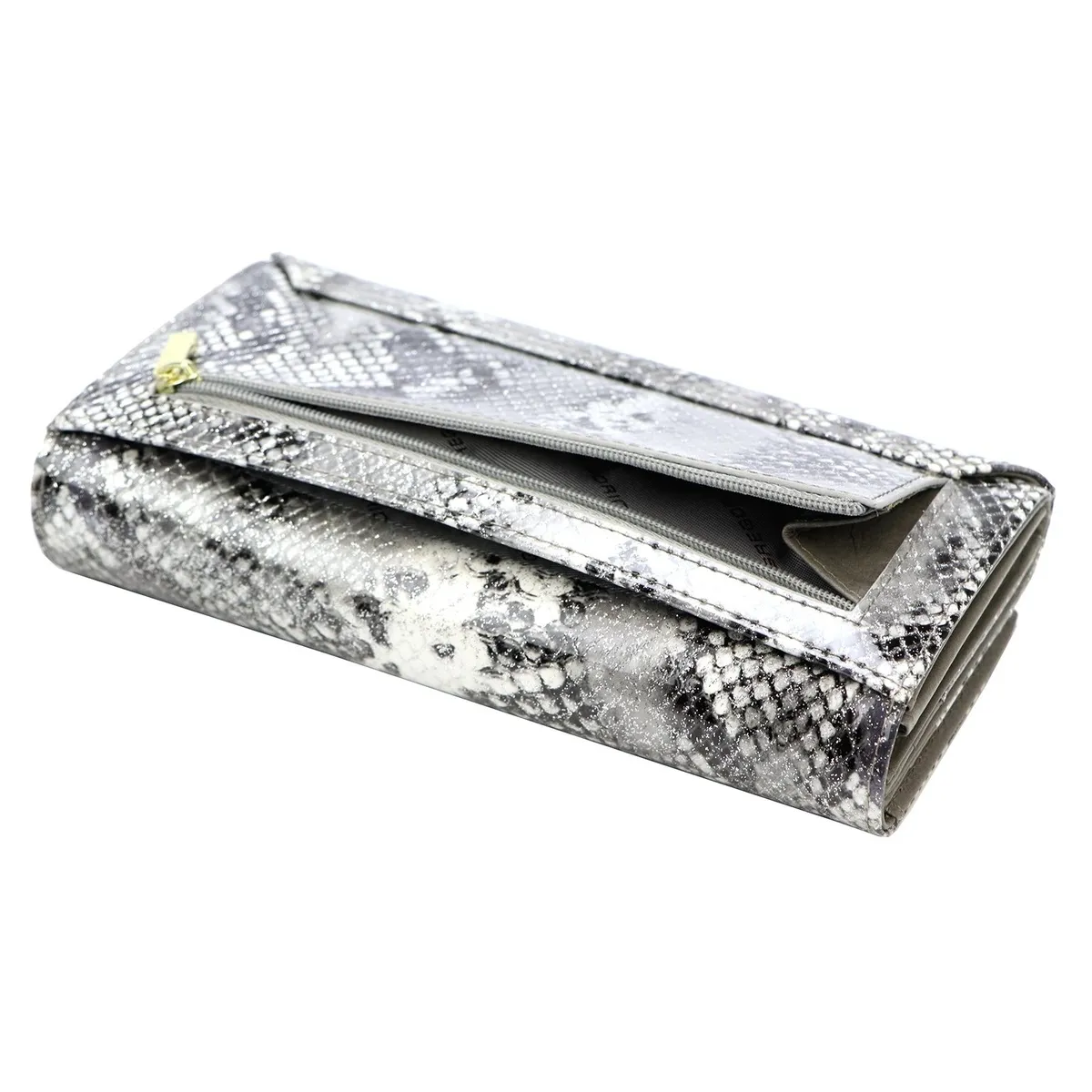 Duży skórzany portfel damski Gregorio o klasycznym designie ze złotymi detalami