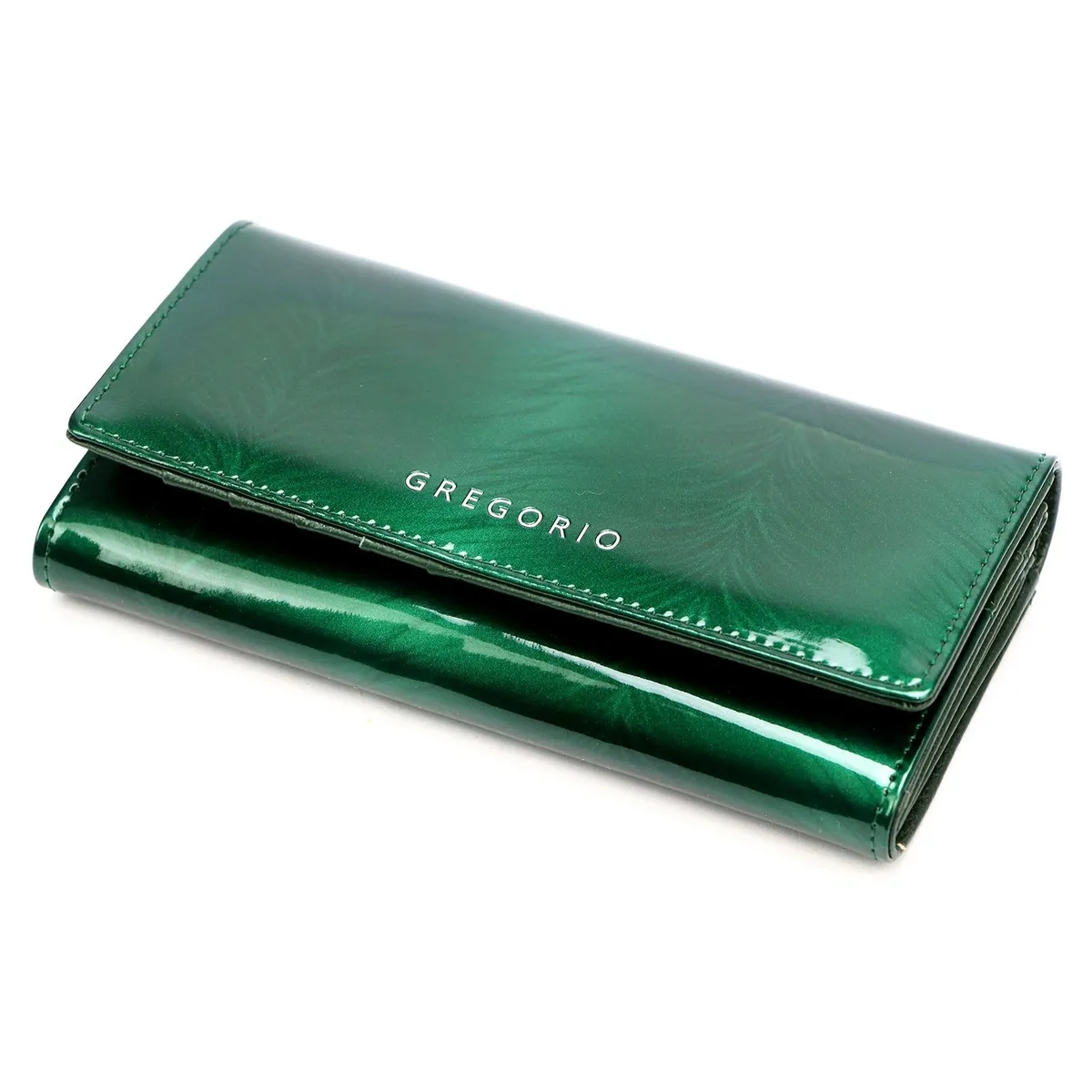 Zielona portmonetka damska Gregorio o lakierowanej powierzchni i klasycznym kształcie