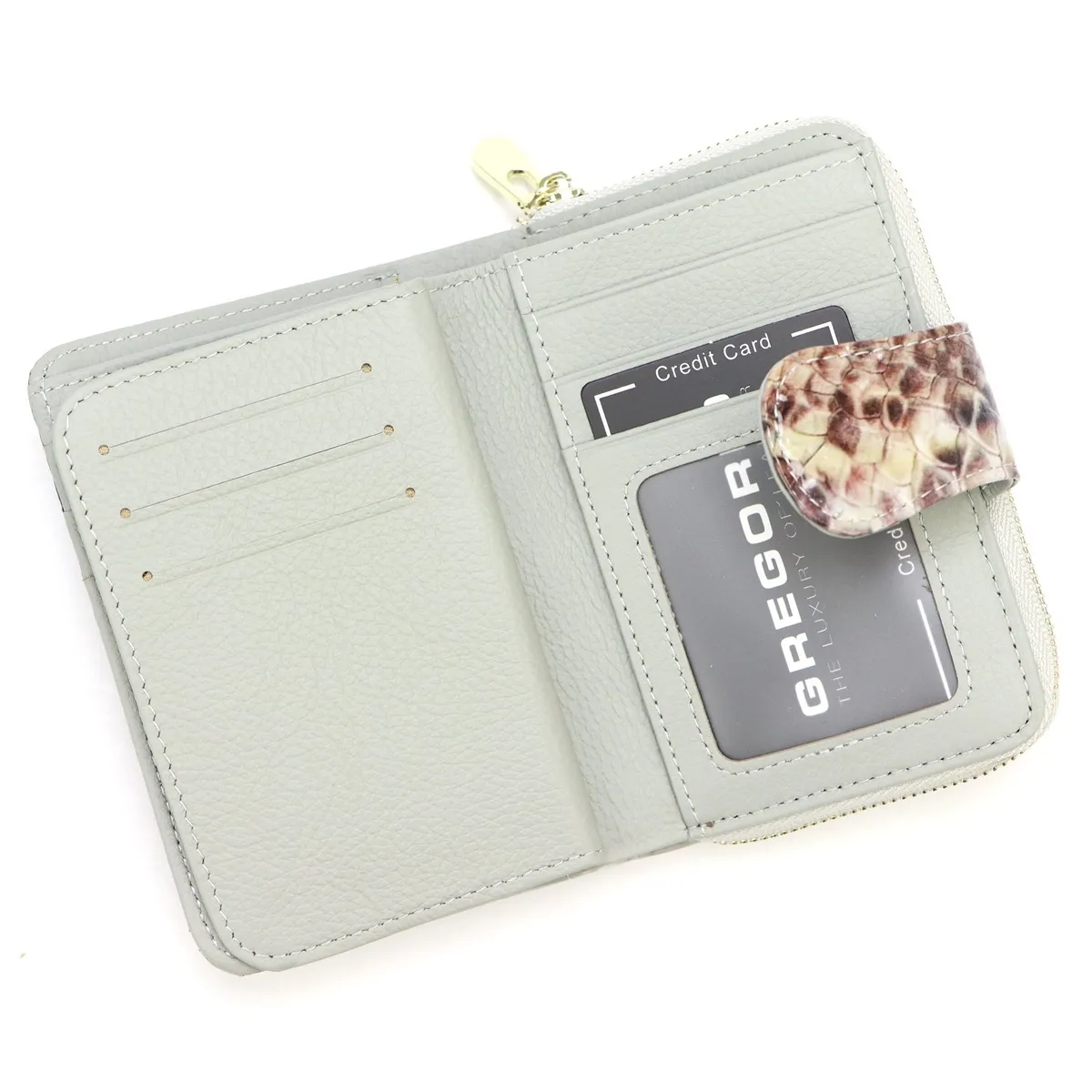 Niebieski skórzany portfel damski Gregorio z efektem skóry węża, elegancki i praktyczny