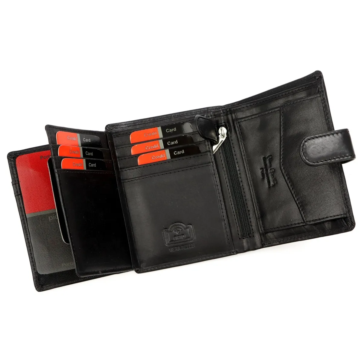 Rozbudowany pionowy zamykany Skórzany męski portfel Pierre Cardin