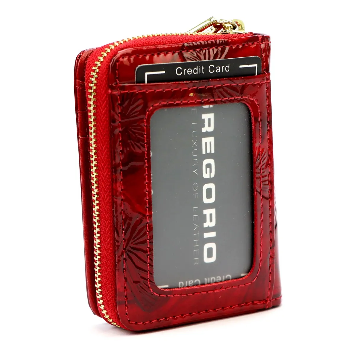 Czerwona lakierowana portmonetka dla kobiet wzorzysta w motyle, praktyczne przegródki wewnętrzne