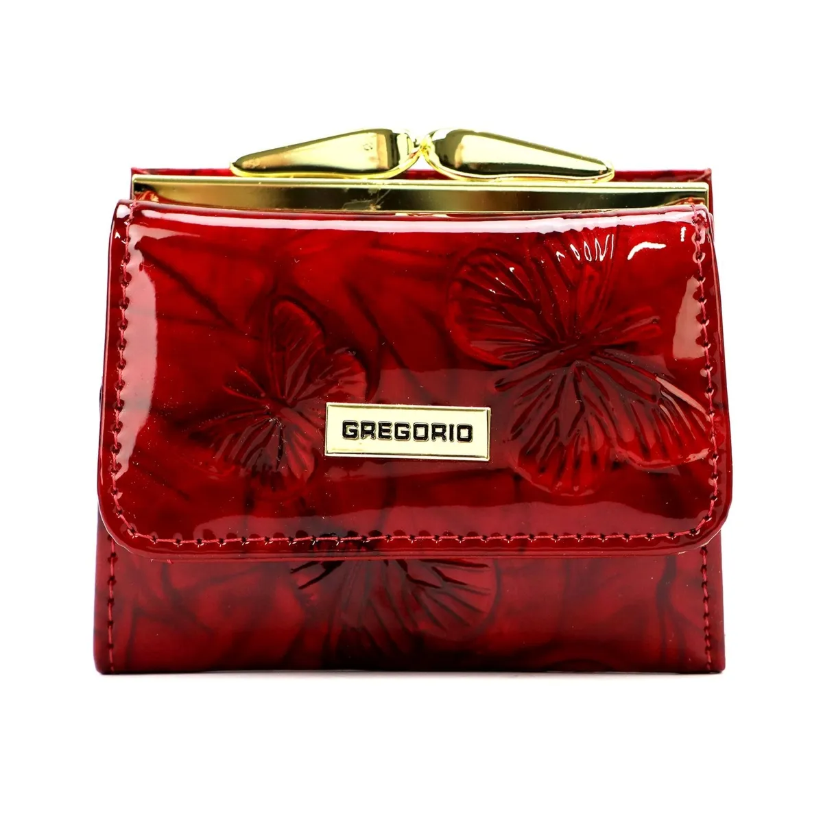 Zgrabna zapinana Mała damska portmonetka w motyle skórzana Gregorio