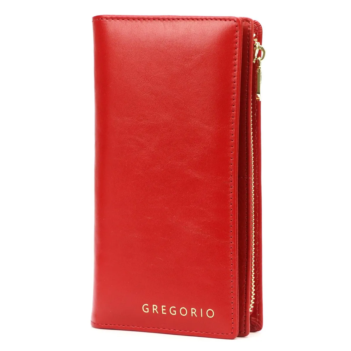 Duży, podłużny portfel damski Gregorio w czerwonym kolorze z naturalnej skóry