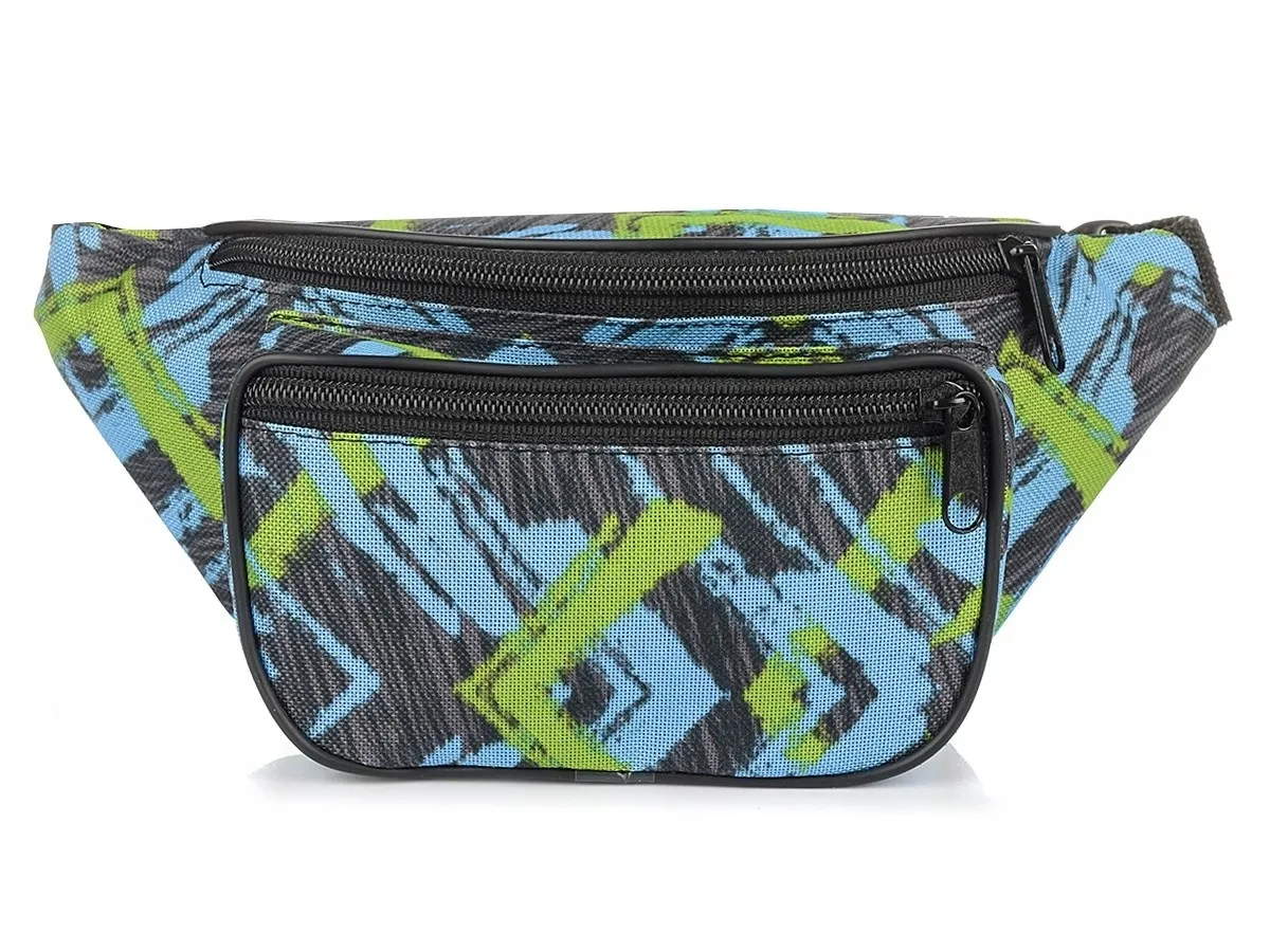 Niebieska saszetka biodrówka z kolorowymi kwiatami od marki Beltimore, Solidna i funkcjonalna