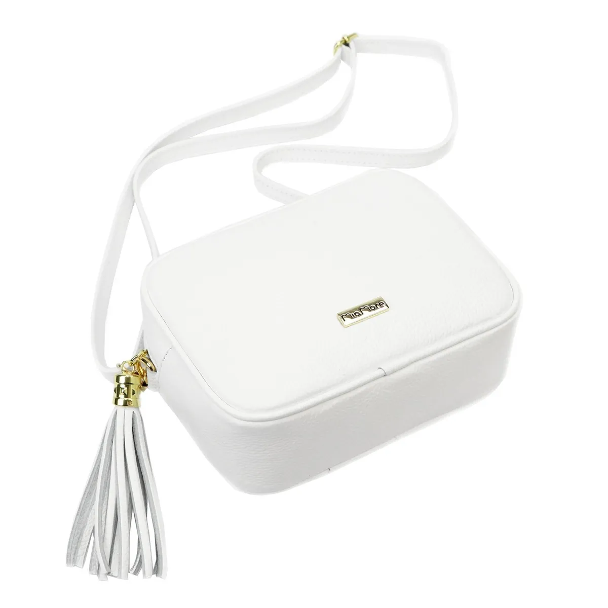 MiaMore Skórzana zgrabna damska listonoszka torebka z brelokiem frędzlem