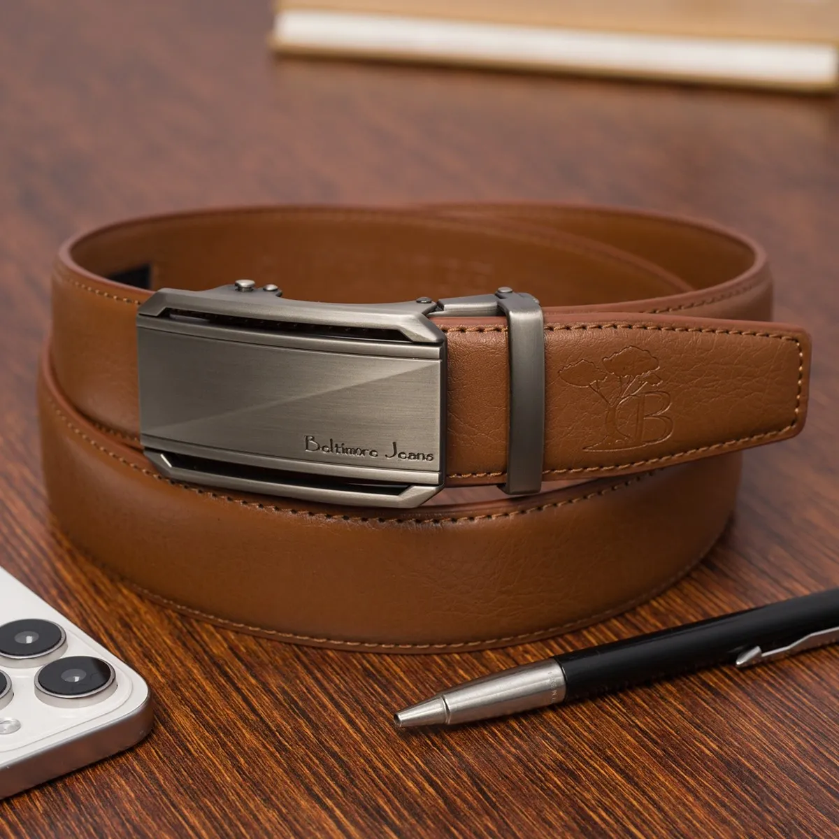Pasek męski skórzany klamra automatyczna brązowy Beltimore A51 : Kolory - brązowy, beżowy, Rozmiar pasków - r.100-115 cm