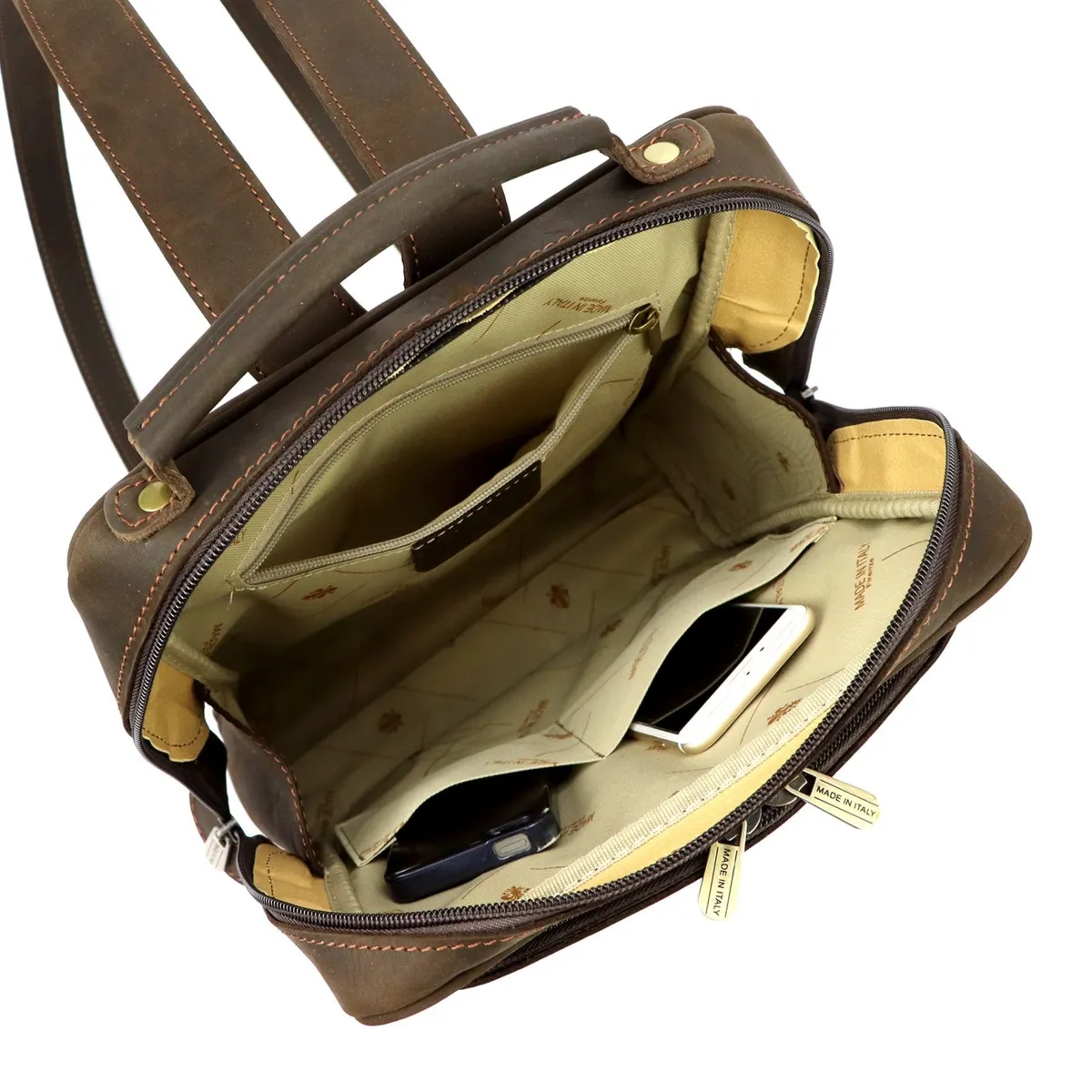 Duży Miejski pojemny plecak z prawdziwej skóry z kieszeniami Florence