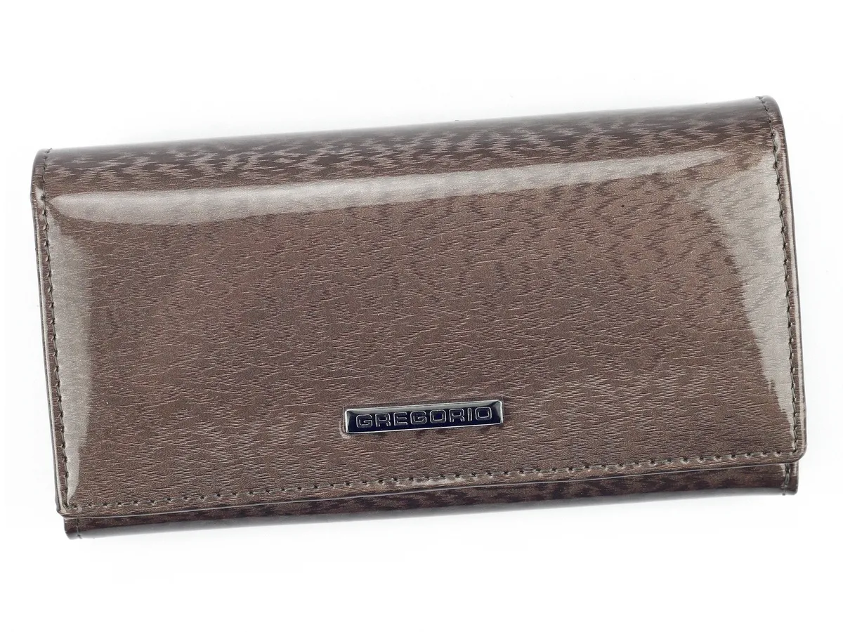 Portmonetka Gregorio w popielatym kolorze, klasyczny model ze srebrnymi detalami i dużą ilością przegródek